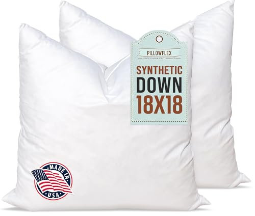 Pillowflex Synthetische Daunen-Alternative Kisseneinsätze für Kissenbezüge, bequem zum Schlafen, handgefertigt, 45,7 x 45,7 cm, 2 Stück