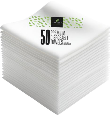 DAVELEN Disposable Large Luxury Towels (50-Count) Spa and Salon Quality Softness for Guests, Clients | Hair, Face, Body Use | Luxurious Comfort, Ecofriendly (050, 32x16 inches)