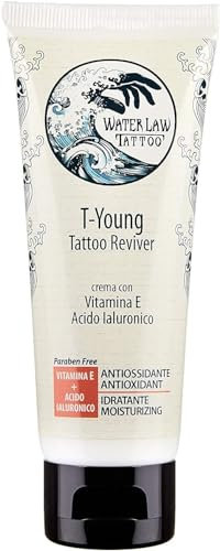 Crema Tatuaggi T-Young 50 ml Water Law Tattoo, Crema Idratante Corpo con Acido Ialuronico e Vitamina E, Tattoo Cream per Colore e Pelle, Vegan Friendly