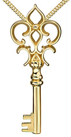 Gold Anhänger Schlüssel zum Herzen Anhänger 333 Gold 8 Karat für Damen Kettenanhänger. mit Halskette Länge wählbar.