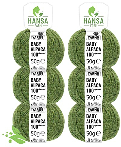 HANSA-FARM | Alpacare 100% die 1. maschinenwaschbare Baby Alpakawolle - 300 Set DK (6 x 50g) - kratzfreie Alpaka Wolle zum Stricken & Häkeln - Mittelgrün