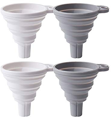 Confezione da 4 imbuti pieghevoli in silicone mix di durevolezza cucina grande bocca larga durevole conveniente pieghevole bianco & grigio