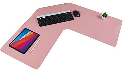 Con-Tact Brand XL Corner Desk Pad | Waterproof Anti-Slip PU Leather | Large Corner Computer Workstation Protection | Mouse Pad Gaming Pad | 36 X 15.7 L Shape | Dual Sided (Pink/Blue)
