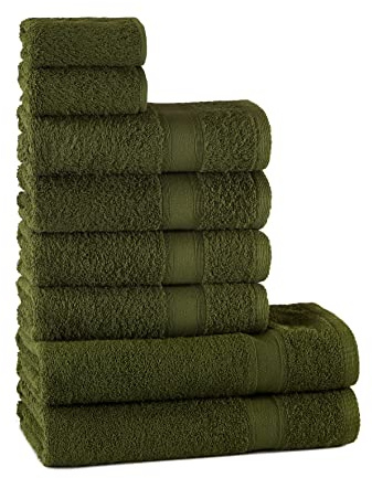 Tuiste Lot de 8 serviettes de bain vert foncé - 100 serviettes en coton - Lot de 2 serviettes de bain - 4 serviettes de bain - 2 serviettes d'invité - Doux et absorbant - Couleur : vert.