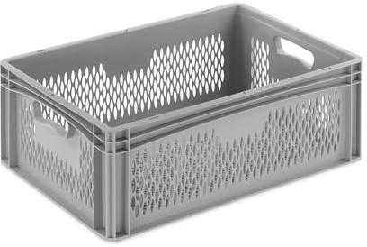 DIE BOX FABRIK Eurobehälter 600x400x220mm | perforierte Box | Aufbewahrungsbox | Kunststoff Kisten | Lagerbehälter mit Griffen | robuste Stapelbox | Eurokiste | Mehrwegbehälter