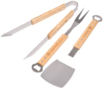 FC Bayern München Grillbesteck 3er-Set I Wender, Zange, Gabel I Holz I Fußball