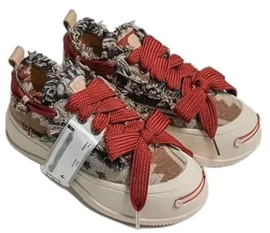 Chunky Unisex-Sneaker–Bequeme Plateau Segeltuchschuhe für Herren, stilvolle Plateau Sneaker für Damen, Schnür Baseball Damen Retro Flat Sneaker,Rot,42EU