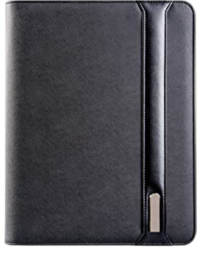 A4 Leder Konferenzmappe, Reißverschluss Konferenzmappe Portfolio Dokumentenhalter mit 8000mAh Powerbank und kabellosem Laden, Organizer Ordner für Meeting, Reisen (schwarz)
