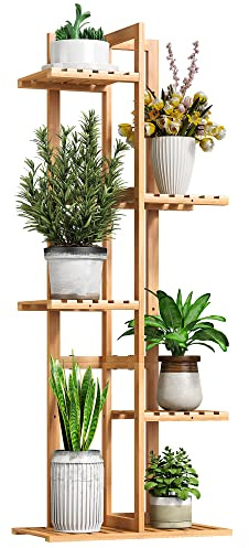 BMOSU Bamboo Plant Stand for Indoor Outdoor Plants Corner Tall Plant Shelf 6 Potted Holder Shelf Plant Rack Holder Display Rack(Natural)