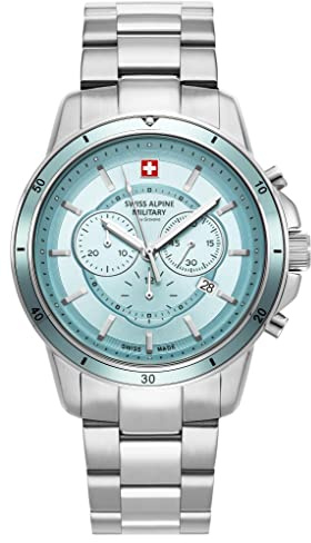 Swiss Alpine Military Herren-Armbanduhr Chronograph Analog Quarz Edelstahl 7089.9, Stahl/T-blau/blau – 9131sam, Armband