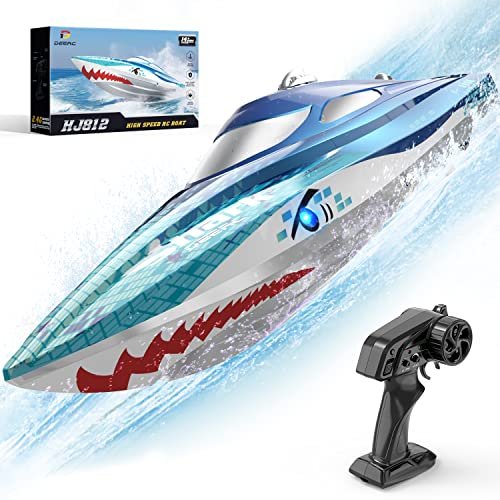 DEERC RC Boot mit LED-Licht,ferngesteuertes Haiboot für Pools und Seen, 20+ km/h RC-Boot, 2,4-GHz-Rennboote, Poolspielzeug für Kinder ab 8 Jahre