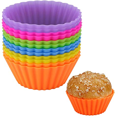 Muffinform Silikon, 12 Stück Wiederverwendbare Muffinförmchen, 6 Farben, Verwendung in Kuchen, Pudding, Sahne