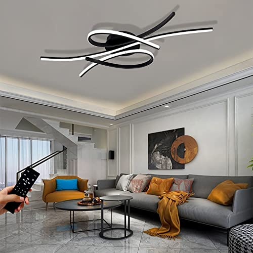 WJYCYN dimmbare LED-Deckenleuchte Moderne Schwarz Deckenlampe Wohnzimmerleuchte Decke Lampe mit Fernbedienung Deckenbeleuchtung für Wohnzimmer Küche Arbeitszimmer Büro Lichter Kronleuchter L80cm 54W