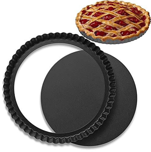 HGKOL Molde para quiche, latas de flan de 22 cm con base suelta, lata antiadherente para tartas, caja de flan extraíble, fondo suelto, latas redondas para hornear, pasteles, flan, platos, quiche