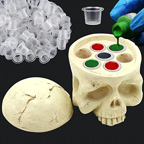Tattoo Ink Caps Cups et 1 Crâne porte-encre, Rayyl 100pcs Grands Capsule Encre Tatouage et 7 trous Crâne Porte-encre Tattoo Ink Cup Holder pour Accessoires de Tatouage