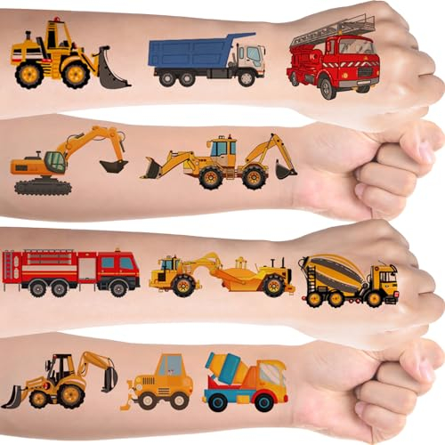 20 Blätter Kinder Tattoo Jungen, Bagger Kindertattoos Hautfreundliche, Give Aways Kindergeburtstag Bagger Spielzeug Geschenke für Kinder, Kleinigkeiten für Adventskalender Wichtelgeschenk