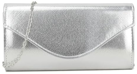 UShopUK Metallic Shiny Faux Leather Bridal Prom Wedding Evening Clutch Party Purse Hand Bag (Silver)