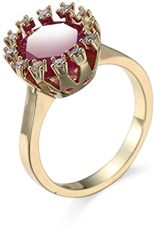 Bishilin Damen Ring Vergoldet mit Stein, Ring Hochzeit Blume mit Rot Zirkonia Ringe Personalisiert Gold Modeschmuck Gr.62 (19.7)