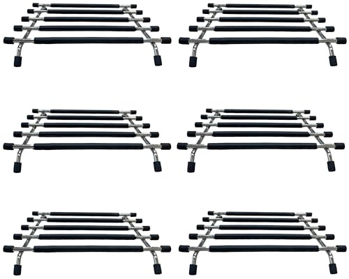 4All Kitchen Trivet Stand Heat Resistant Anti Slip Worktop Protector Stainless Steel Stand For Hot Pans (Black, Pack of 6)