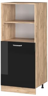 Vicco Herdumbauschrank R-Line, Schwarz Hochglanz/Goldkraft Eiche, 60 cm