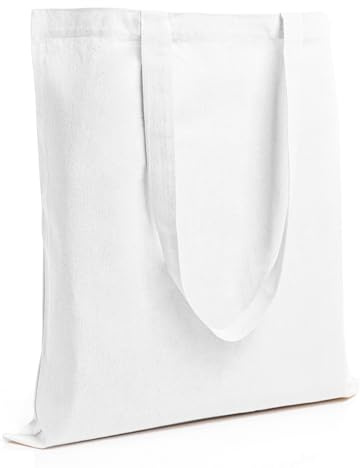 Salt Earth Pack of 5 | 6 | 12 | 24 | 48 – 100% Cotton Reusable Tote Bags – Bulk Grocery, Shopping, DIY, Beach & Gift Use (White)