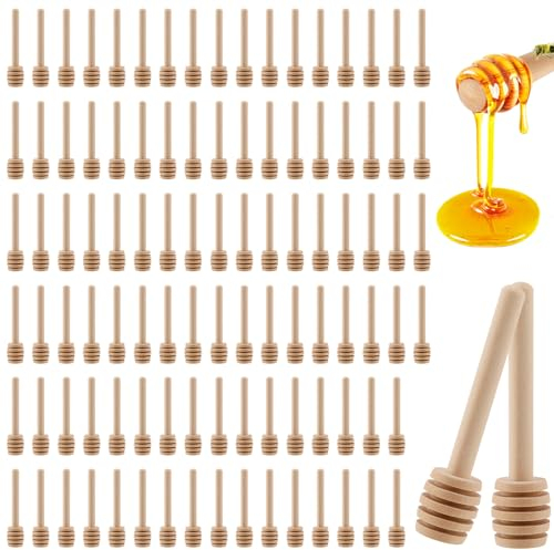 KOHAND 100 bastoncini di legno per miele, 8 cm, mini cucchiaio da miele, mescolatore per mescolare il miele, in legno, per erogare barattoli di miele, raccolta miele, miele, pioggerella miele