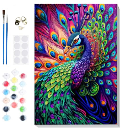 Lxmsja Pavo Real Pintar por Numeros Adultos con Marco, DIY Animal Cuadros para Pintar Colorear por Números Lienzos, Pintura Acrilica Manualidades Adulto Decoracion Hogar Pared 20x30cm