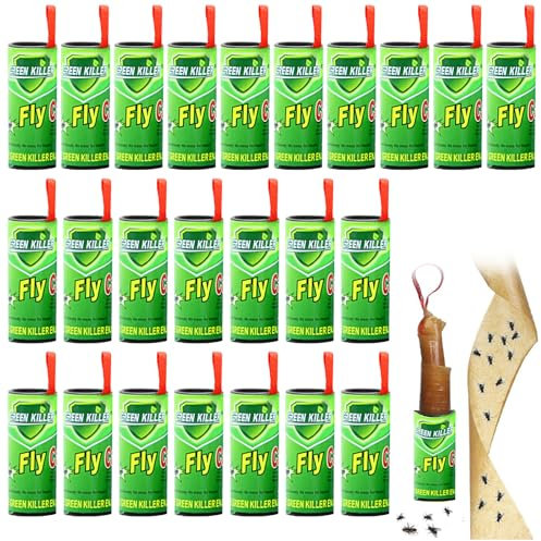 Rotolini Acchiappamosche,24pcs Acchiappamosche,Trappole Mosche,Strisce Acchiappamosche,Carta Moschicida Adesiva,Mosche per Frutta Appiccicosa,Strisce Cattura Mosche,Strisce Adesive Mosche