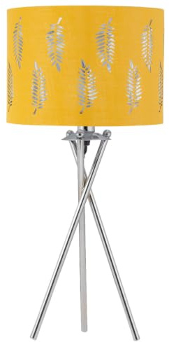 firstchoicelighting Chrome Tripod Table Lamp with Ochre Fern Cut Out Shade