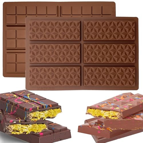 DHER 2 Stück Rechteckige 6 Fächer dubai schokolade Schokoladenformen, Silikon Schokoladentafel Form Silikonform Schokolade Schokoladenblock Backformen, Schokolade Süßigkeiten Formen (A)