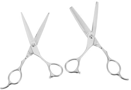 WOONEKY Ciseaux à Cheveux Gauchers En Acier Inoxydable 2 Pièces 15 Cm Coupe Professionnelle Coiffure Salon Coiffure Outil De Barbier Plat Et Dentelé