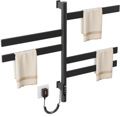 Usknxiu Handtuchwärmer Elektrisch Elektrischer Handtuchheizkörper Handtuchhalter Heizkörper Elektrisch Handtuch Heizkörper Bad Elektrisch, 180° Drehung, Wasserdicht, Auslaufschutz, 230V,Schwarz