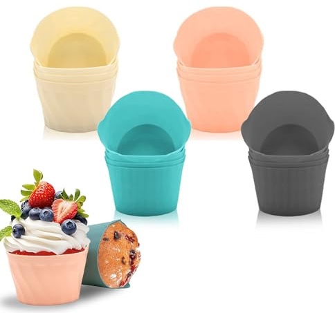 RoseFlower Moldes de Huevo para Freidora de Aire, 16 piezas Ramequines para freidora de aire, Molde Silicona para muffins, cupcakes, pudín, huevo frito, sándwiches, Cocedor de huevos en microondas