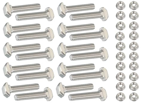 PATIKIL 20 ensembles Vis de fente en T M5 x 25 mm argent | boulons à tête de marteau à encastrer avec écrous hexagonaux à bride pour profilé en aluminium de série 20