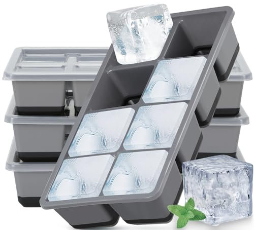 FURNSII - Grandi contenitori per cubetti di ghiaccio con coperchio, 2 pezzi, in silicone, senza BPA, impilabili, per birra, cocktail, whisky, bevande (4 nero)