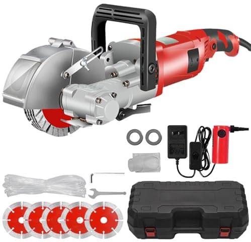 HNBYLMM Rozadora de Pared, Fresa para muros de 4000 W con 5 Hojas de Sierra, Ancho de ranurado máximo de 33mm, 7500 RPM, cortadora de Paredes para Ladrillos, mármoles, Paredes y hormigón,Red
