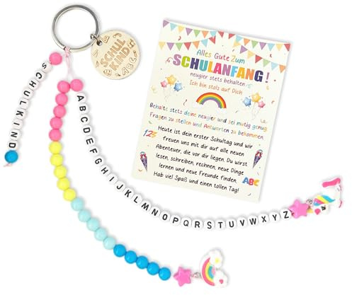 UTEFIF Schulkind Einschulung Geschenk, Rechenkette Schultüte mit Schulanfang Glücksbringer Plus Grußkarte, Endlich Schulkind Geschenk zur Einschulung(Grün)