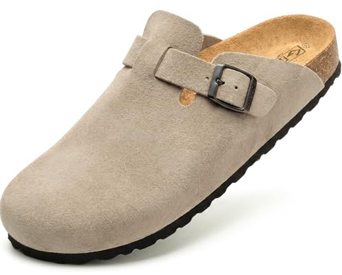 GONKOS®, läderskor med innersula i kork, äkta läder, naturkork, justerbart spänne vid foten, sandaler för herr/dam, kvalitetssandaler, Tillverkad i Spanien, färg mockad sten, storlek 36