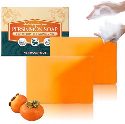Persimmon Duschseife zur Gerüche entfernen - 2 Stück Natural Presimmon Soap - Natürliche Kaki-Seife für Trockene und Alternde Haut - Persimmon Seifestück für Gesicht und Körper (2)