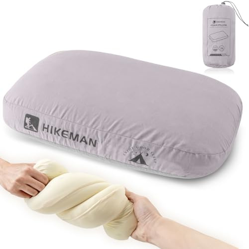 HIKEMAN Cuscino da campeggio in memory foam, ultraleggero, da viaggio, cuscino di supporto per il collo, morbido ed ergonomico, per dormire, per campeggio, auto, spiaggia, ufficio (viola)