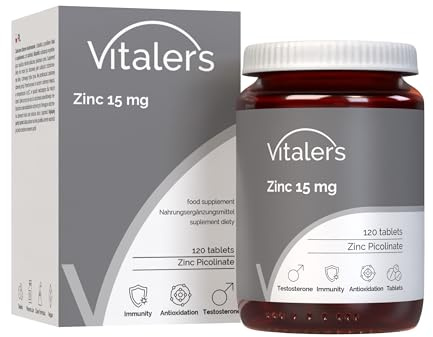 Vitaler's Zinc 15 mg - 120 comprimidos, vegano, suplemento dietético de 4 meses, sin conservantes, composición pura
