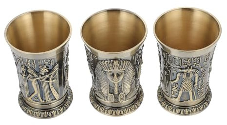 TOPPERFUN Verres à Cocktail Égyptiens Vintage 3 Pièces, En Alliage De Zinc, Couleur Bronze, Bases Stables, Pour Whisky, Vin Et Boissons, Pour Fêtes Et Banquets
