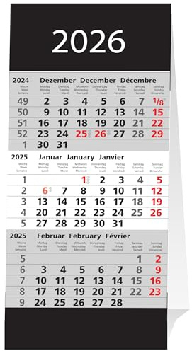 2026 ADINA Kleiner Aufstellkalender Dreimonatskalender für den Schreibtisch 1 Stück schwarz