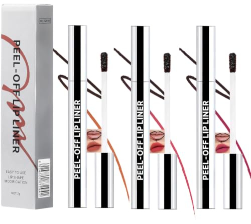 3-Piece Matte Peel-Off Lip Liner Set in Terracotta Red, Berry Pink, Nude - Waterproof Smudge-Proof Long-Lasting Highly Pigmented Shades for Precise Application with Fine Brush