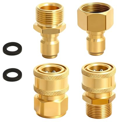 Gkhlg Kit di 4 raccordi per tubo idropulitrice ad attacco rapido, in ottone, senza perdite, per lavaggio auto, giardinaggio e pulizia esterna (M22-14 mm maschio/femmina 1/4)