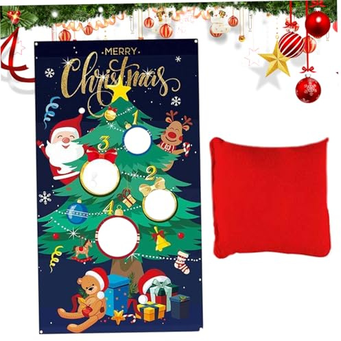 Weihnachtsparty-Spiele, Weihnachtsspiele, Wandbehang, Sitzsack-Wurfspiel mit zufälligen Sitzsäcken, Partyzubehör für Kinder, Erwachsene, Familie, Baum, Taschenwurfspiel