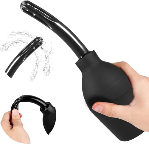 Poire de Lavement Intime en Silicone - avec Canule Amovible, Douche Anale et Vaginale Réutilisable, Accessoire d’Hygiène Intime pour Homme et Femme (Noir)