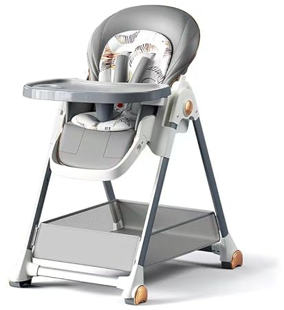 Aveainelle Plegable Cuero PU Tronas de BeBe - 6 Alturas, 3 Reclinaciones, Silla Convertible con 2 Bandejas y Ruedas, Trona Evolutiva y Niños Pequeños con Cesta de Almacenamiento (808 Gris)