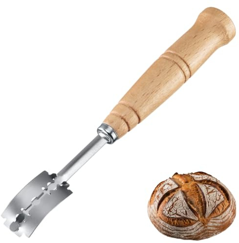 Westmark Bäckerklinge – Bäckerklinge, zum Einschneiden von Brotteig, inklusive 5 Edelstahlklingen und Klingentasche, praktisches Brotbackzubehör – Edelstahl, Buchenholz