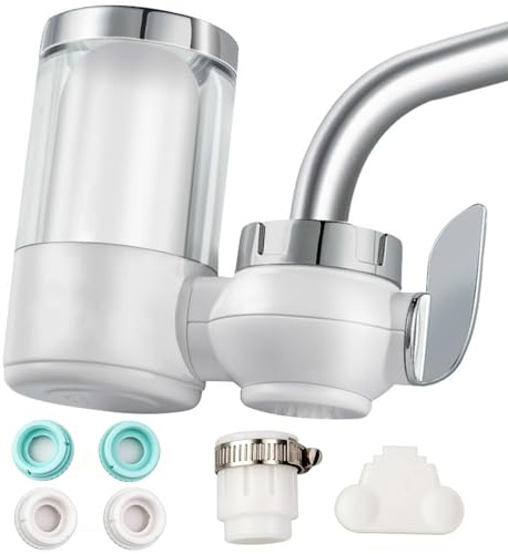 Faucet Water Filter for Kitchen Tap, Anti-Splash Tap Water Purifier with Activated Carbon, 360° Rotating Sink Filter for Chlorine, Rust and Impurities, Easy Installation